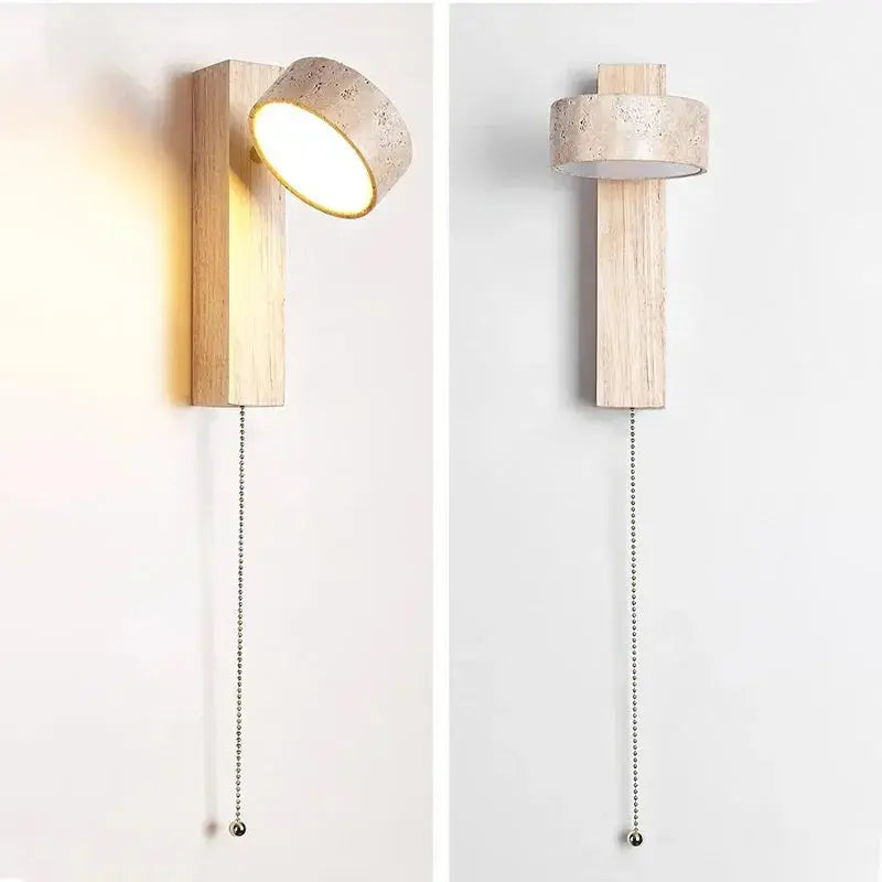 Japandi Travertine & Wood Rotatable Wall Lamp – Sorei lampasa.com