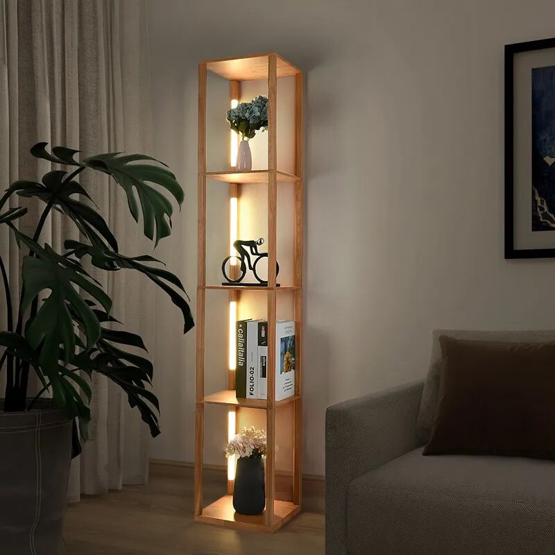 Modern Wood Storage Shelf With LED Light Malene SPINGAR.COM