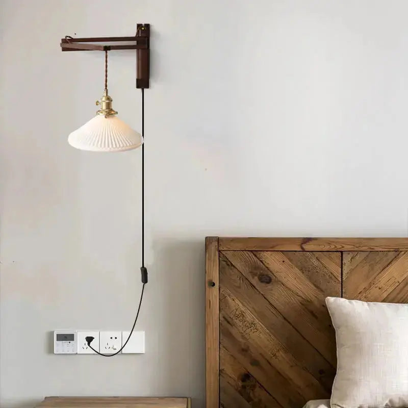 Roald – Japanese Retro LED Wall Lamp with Folding Design in Walnut Finish Lampasa.com