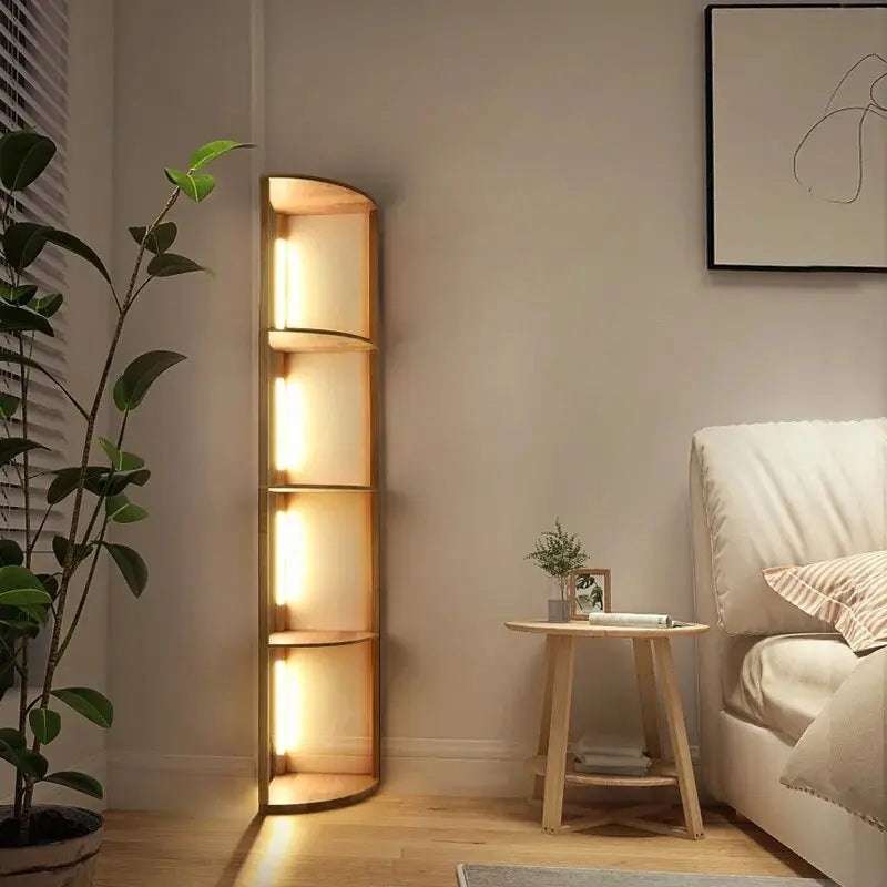 Modern Wood Storage Shelf With LED Light Malene SPINGAR.COM