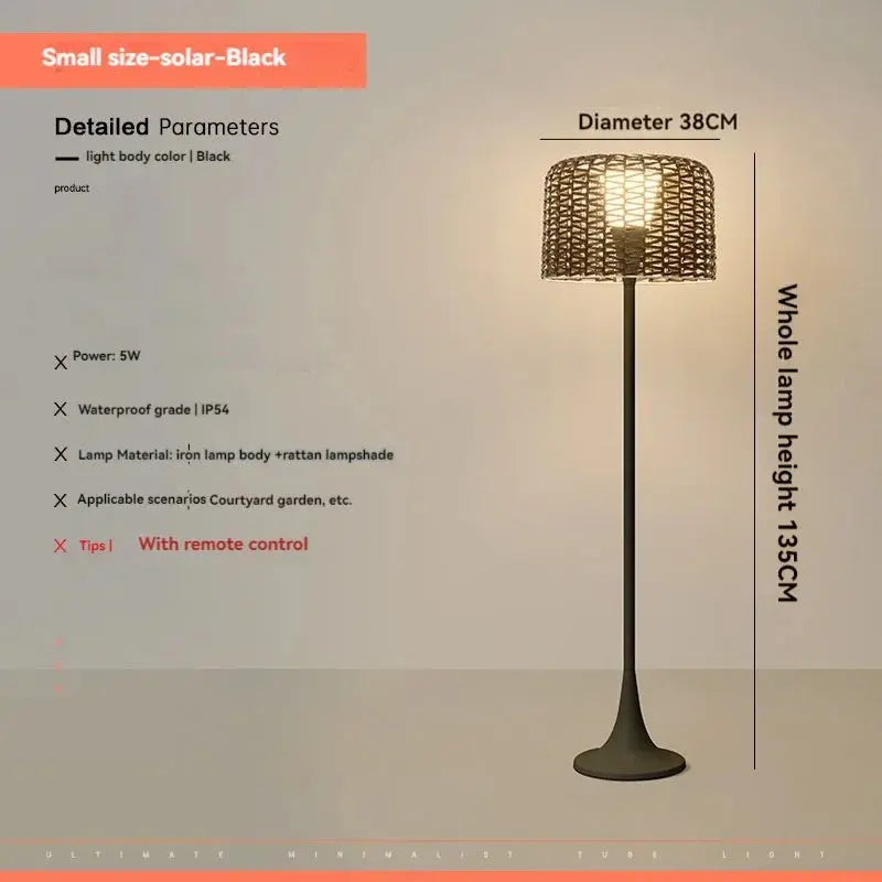 Jorunn – Waterproof IP54 Outdoor Solar LED Rattan Floor Lamp for Eco-Friendly Spaces Kozyled