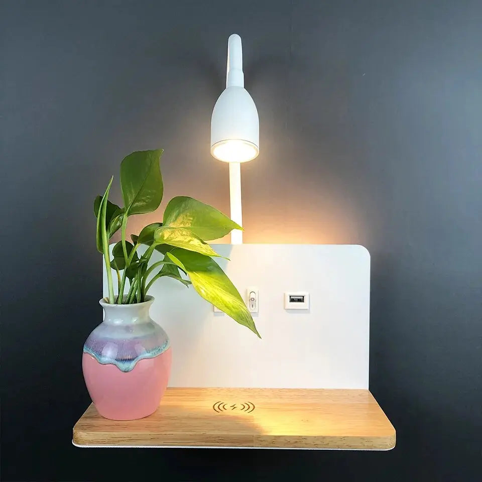 Modern USB And Wireless Charging 360° Rotatable Bedside LED Wall Lamp Einar SPINGAR.COM