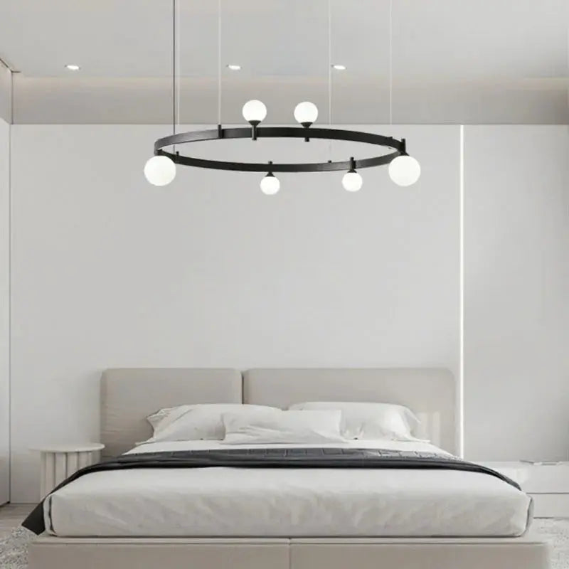 Gunnar – Round Frosted Glass LED Pendant Light with Black Finish for Dining Tables and Bars Kozyled.com