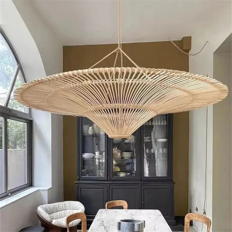 Mika – Handmade Round Japanese Rattan LED Pendant Light for Minimalist Interiors Kozyled