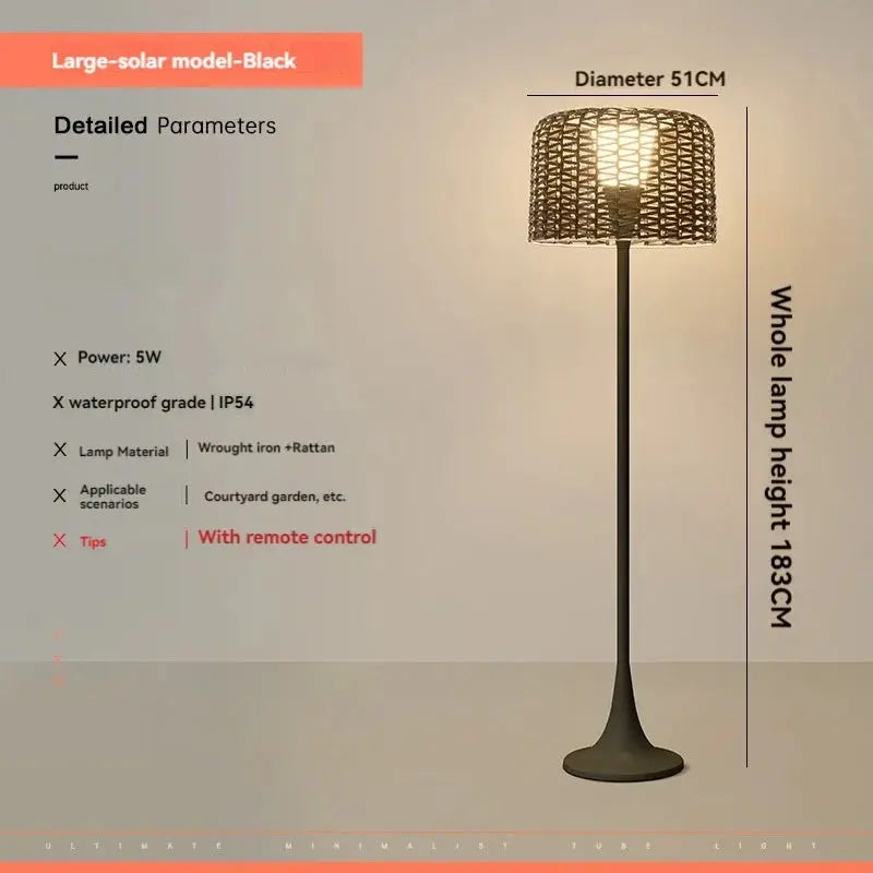 Jorunn – Waterproof IP54 Outdoor Solar LED Rattan Floor Lamp for Eco-Friendly Spaces Kozyled