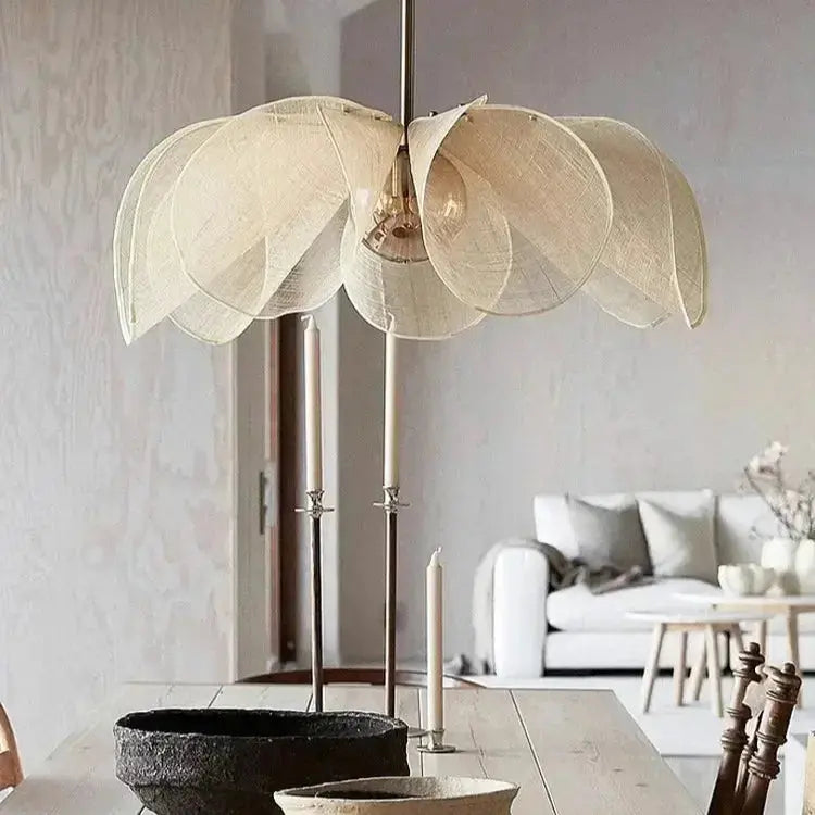 Kai – Japanese Wabi Sabi Style LED Pendant Light with Cloth Flower Design Lampasa.com