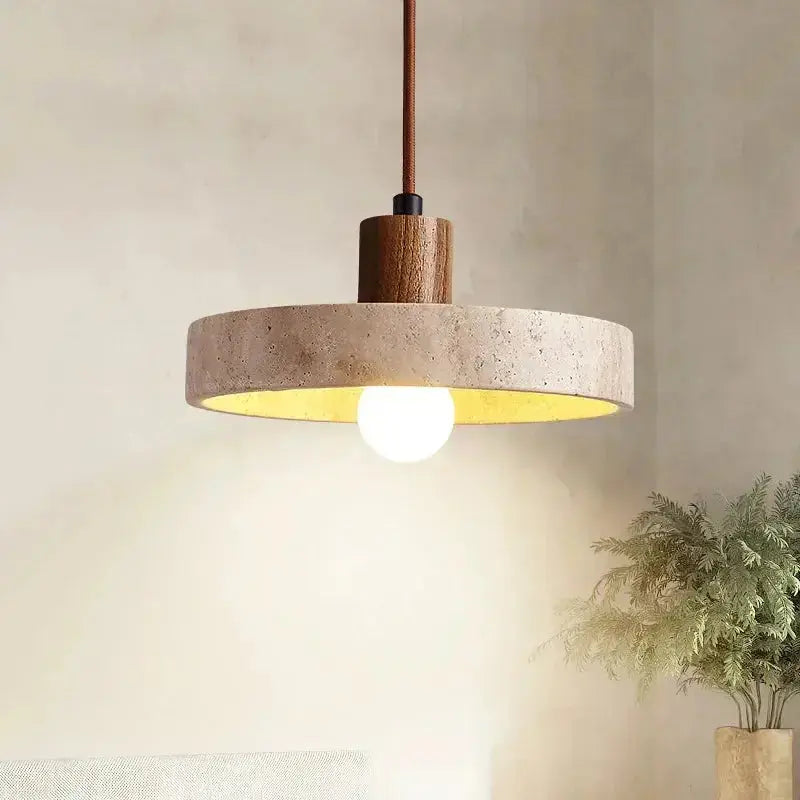 Oskar – Natural Stone & Wood LED Pendant Lamp Lampasa.com