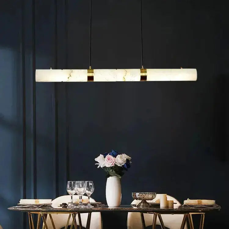 Albert – Dimmable Linear LED Pendant Light with White Alabaster Marble Design for Dining Tables and Bars Kozyled.com