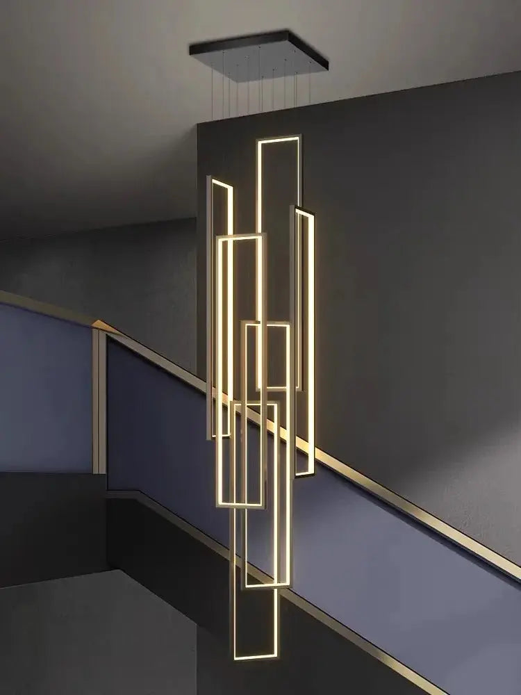 Scandinavian Design luxury Geometry LED Staircase Long Chandelier Sunniva SPINGAR.COM