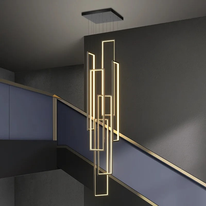 Scandinavian Design luxury Geometry LED Staircase Long Chandelier Sunniva SPINGAR.COM