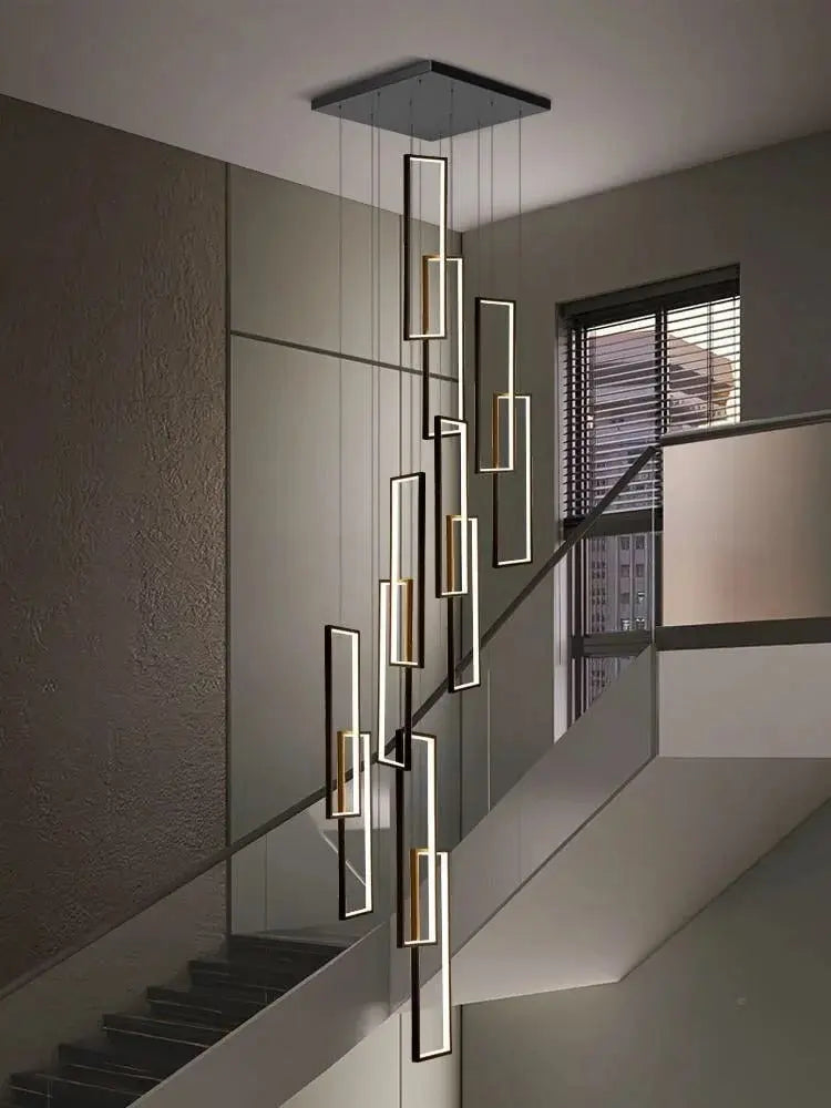 Scandinavian Design luxury Geometry LED Staircase Long Chandelier Sunniva SPINGAR.COM