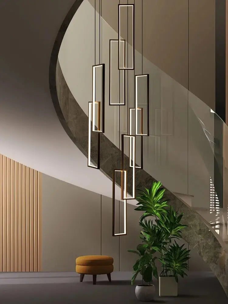 Scandinavian Design luxury Geometry LED Staircase Long Chandelier Sunniva SPINGAR.COM