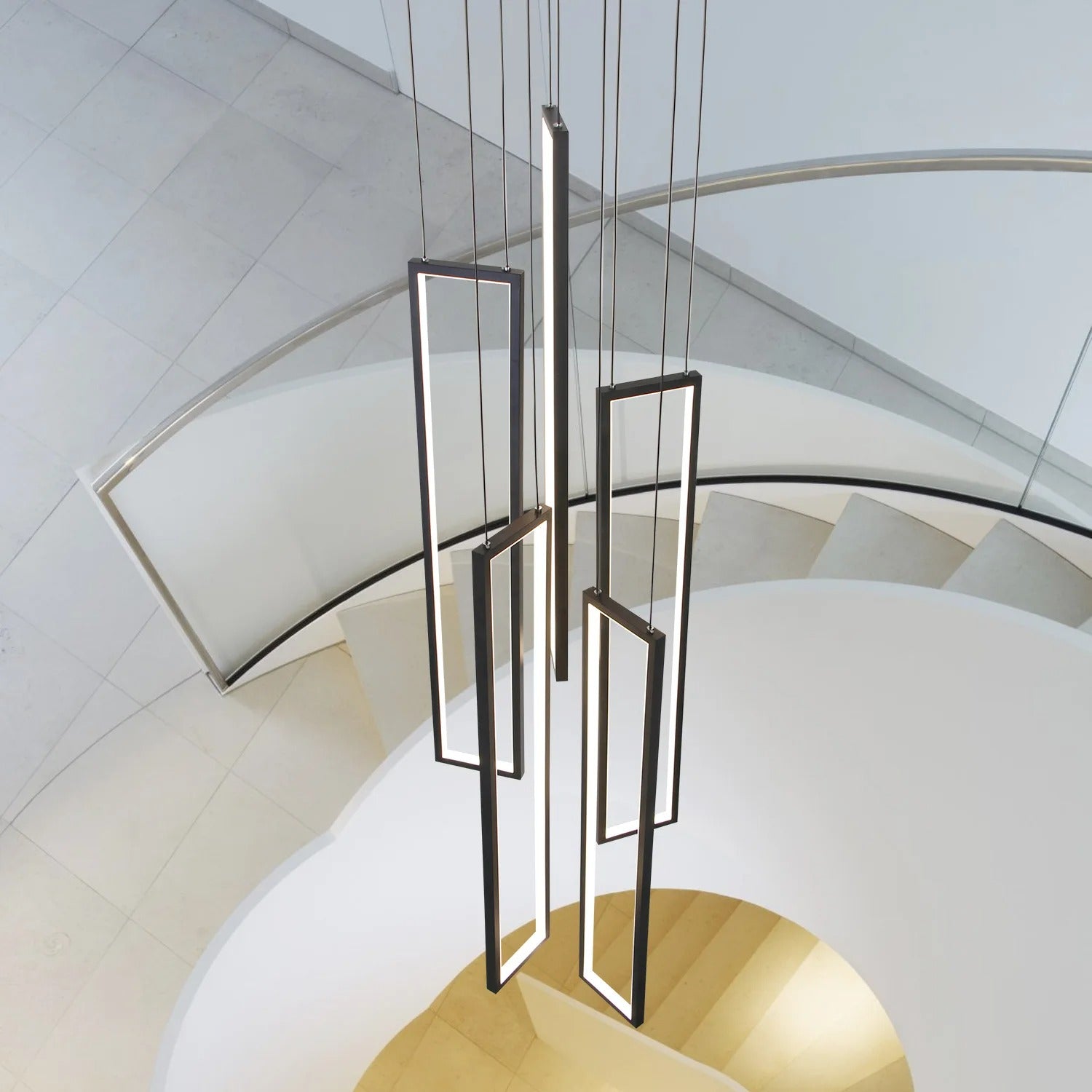 Scandinavian Design luxury Geometry LED Staircase Long Chandelier Sunniva SPINGAR.COM