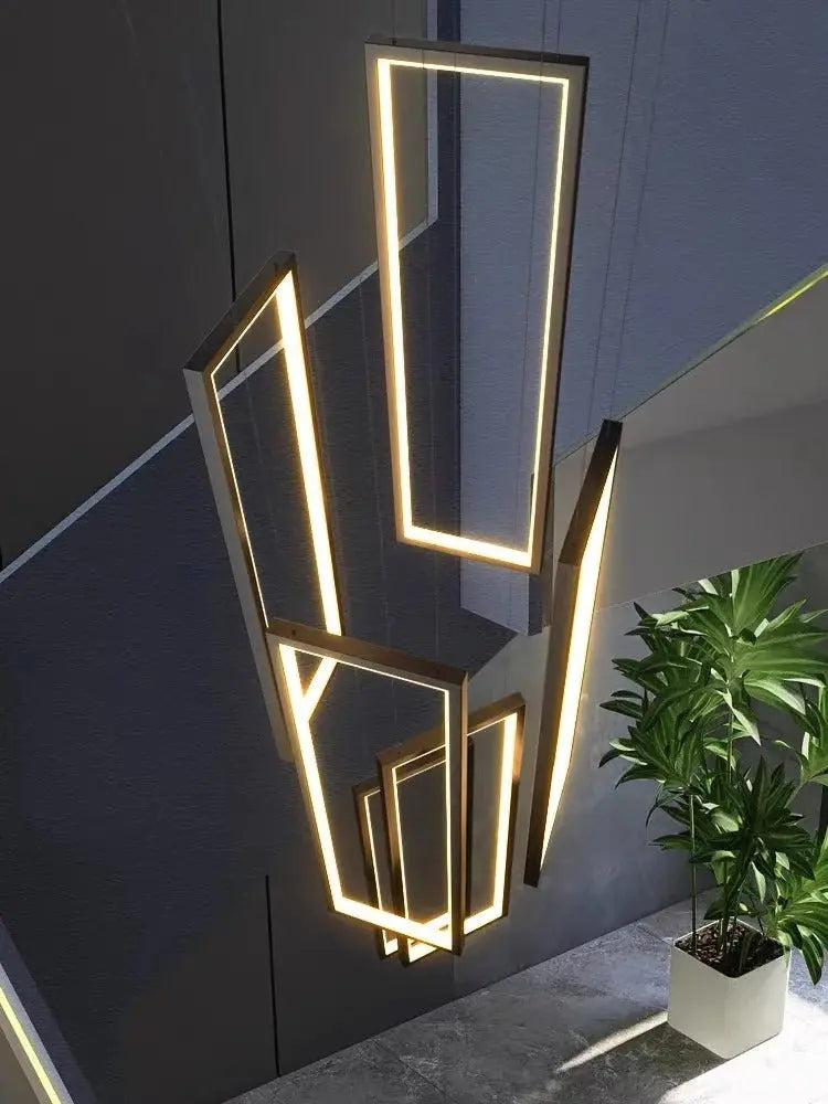 Scandinavian Design luxury Geometry LED Staircase Long Chandelier Sunniva SPINGAR.COM