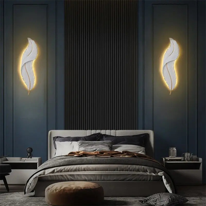 Dimmable Nordic Luxury Feather LED Wall Lamp Faddey SPINGAR.COM