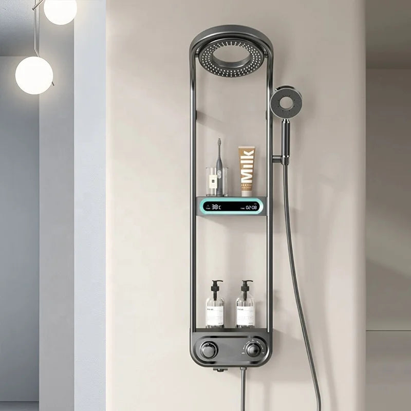 New Design Luxury Thermostatic Smart Rain Shower System with LED light, Digital Display and Swivel Shower Head SPINGAR.COM