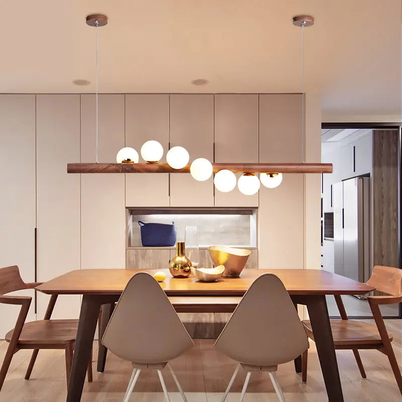Modern Walnut Wood LED Island Pendant Lamp Ellinor SPINGAR.COM