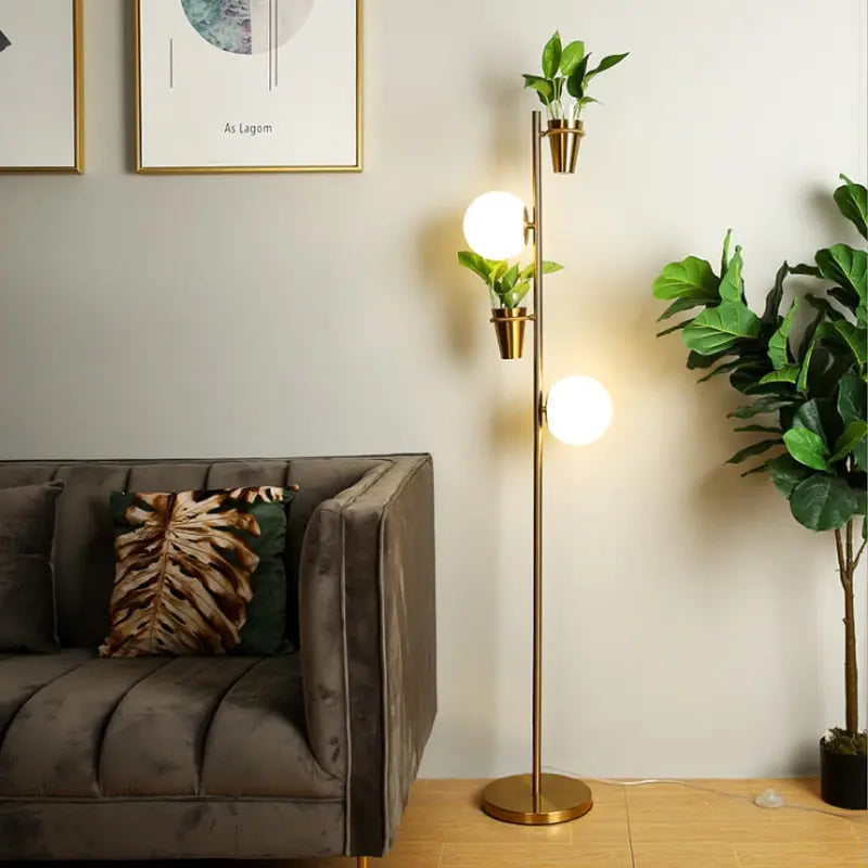 Modern Glass Ball And Plants LED Floor Lamp Leif SPINGAR.COM