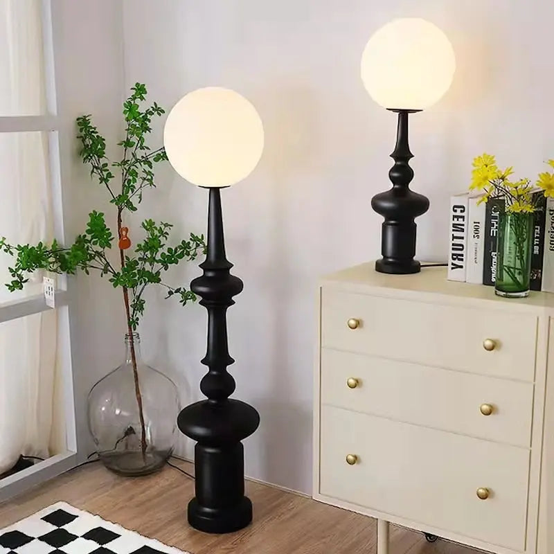Roman Column Black Resin LED Floor Lamp Liv SPINGAR.COM