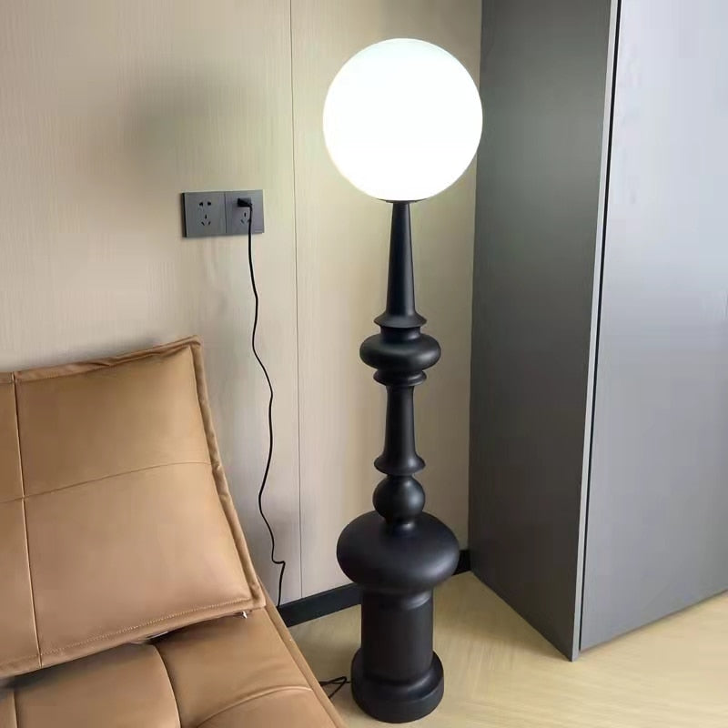 Roman Column Black Resin LED Floor Lamp Liv SPINGAR.COM