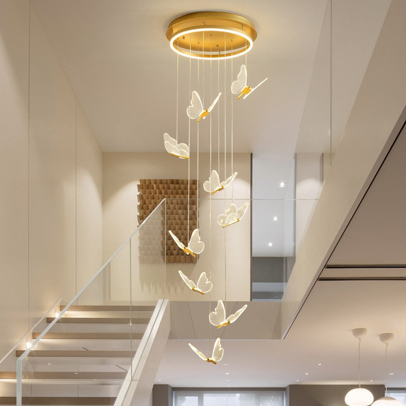 Modern Butterfly LED Stair Spiral Chandelier Eugene™ Spingar.com