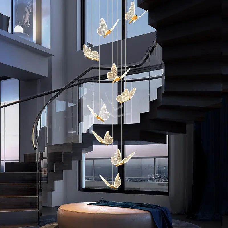 Modern Butterfly LED Stair Spiral Chandelier Eugene™ Spingar.com