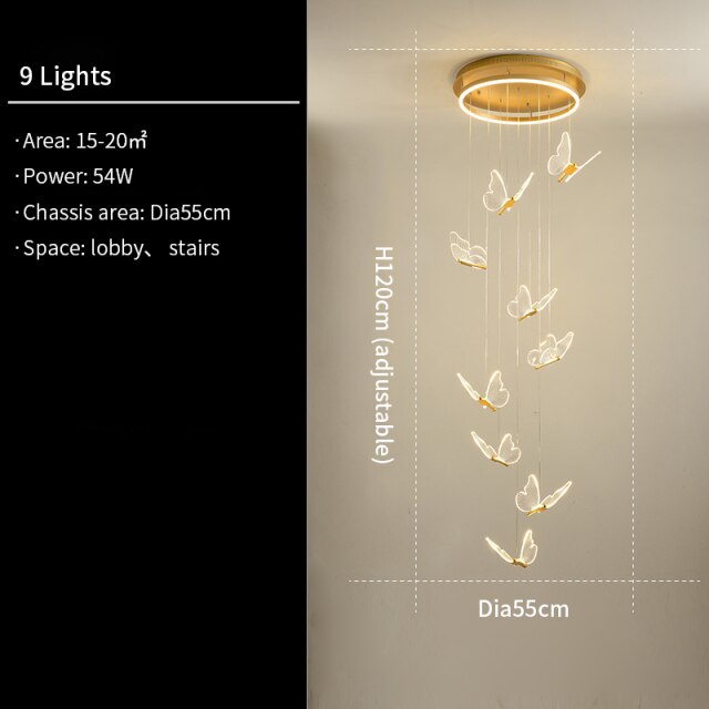 Modern Butterfly LED Stair Spiral Chandelier Eugene™ Spingar.com