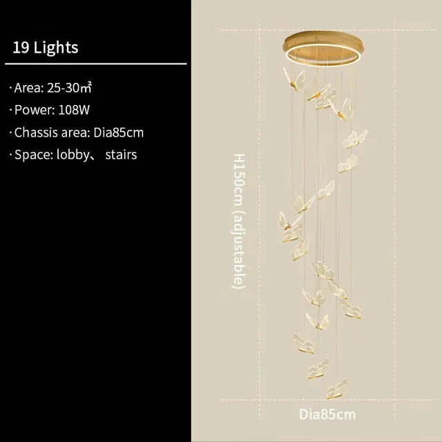 Modern Butterfly LED Stair Spiral Chandelier Eugene™ Spingar.com