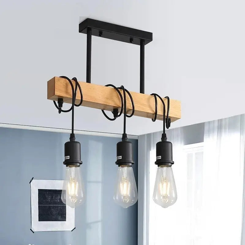 Industrial Wood LED Pendant Lamp SPINGAR.COM