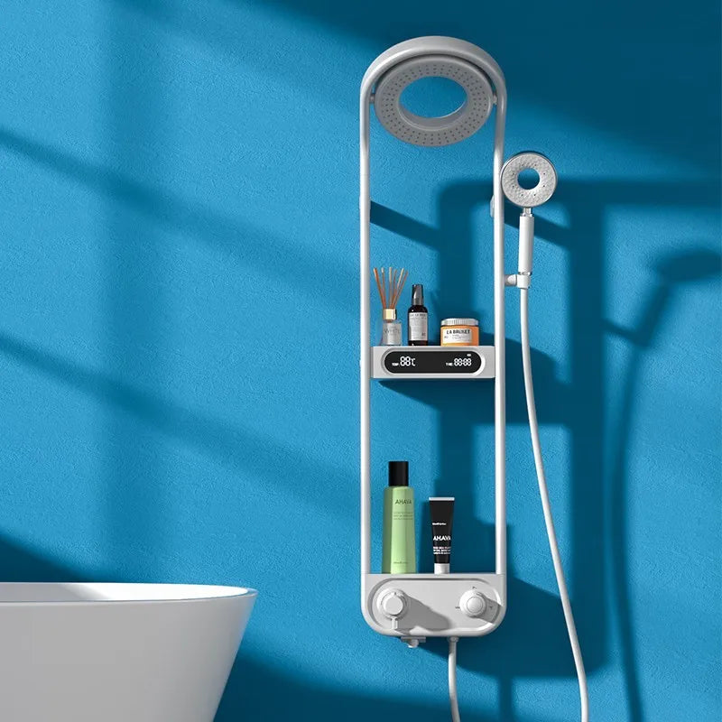 New Design Luxury Thermostatic Smart Rain Shower System with LED light, Digital Display and Swivel Shower Head