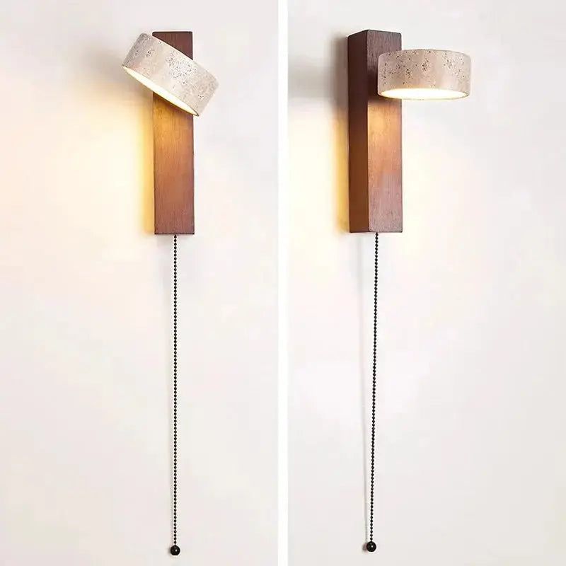 Japandi Travertine & Wood Rotatable Wall Lamp – Sorei lampasa.com