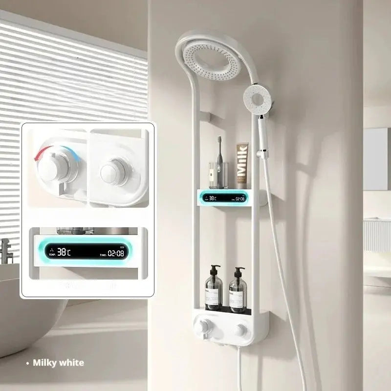 New Design Luxury Thermostatic Smart Rain Shower System with LED light, Digital Display and Swivel Shower Head SPINGAR.COM