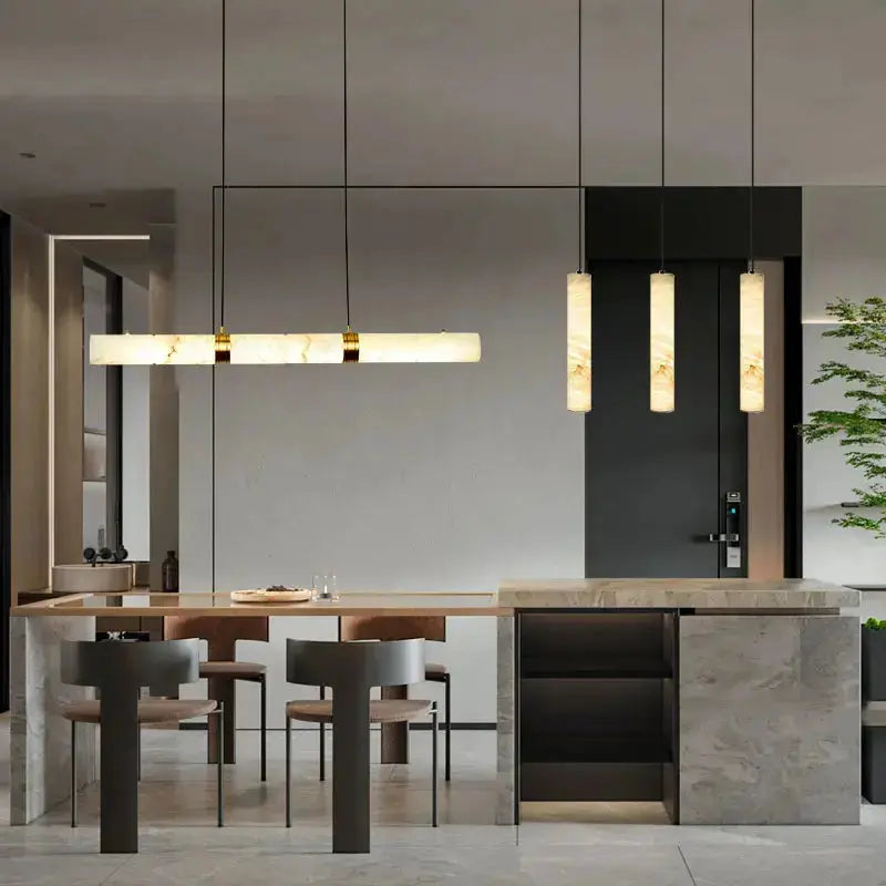 Albert – Dimmable Linear LED Pendant Light with White Alabaster Marble Design for Dining Tables and Bars Kozyled.com