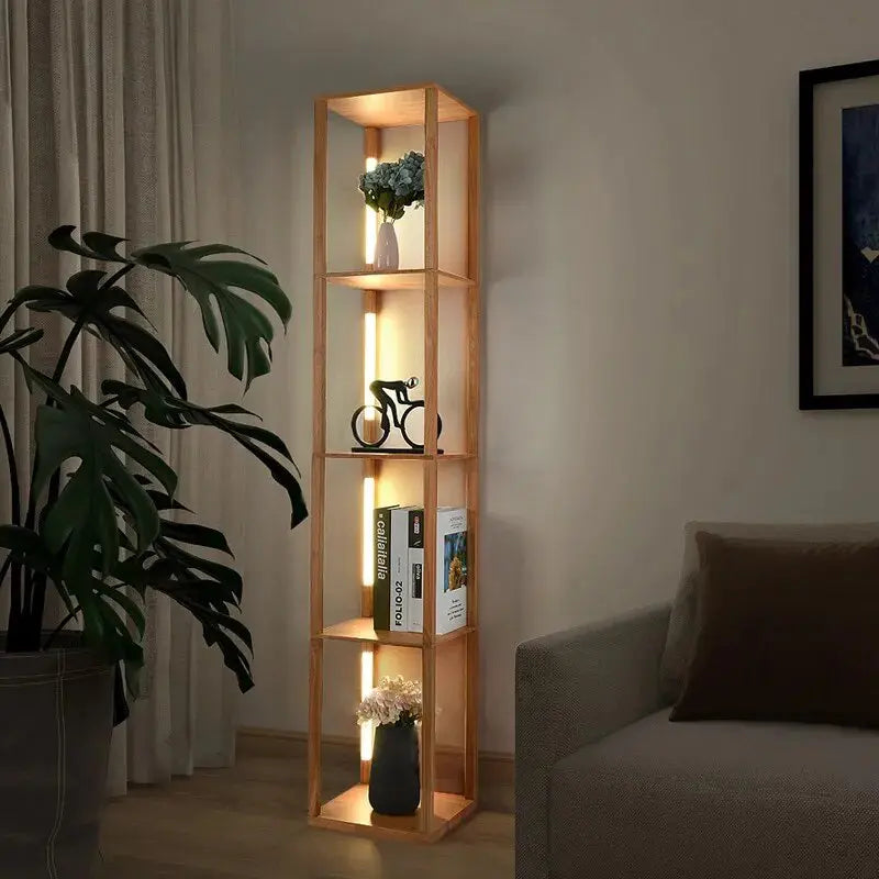 Modern Wood Storage Shelf With LED Light Malene SPINGAR.COM