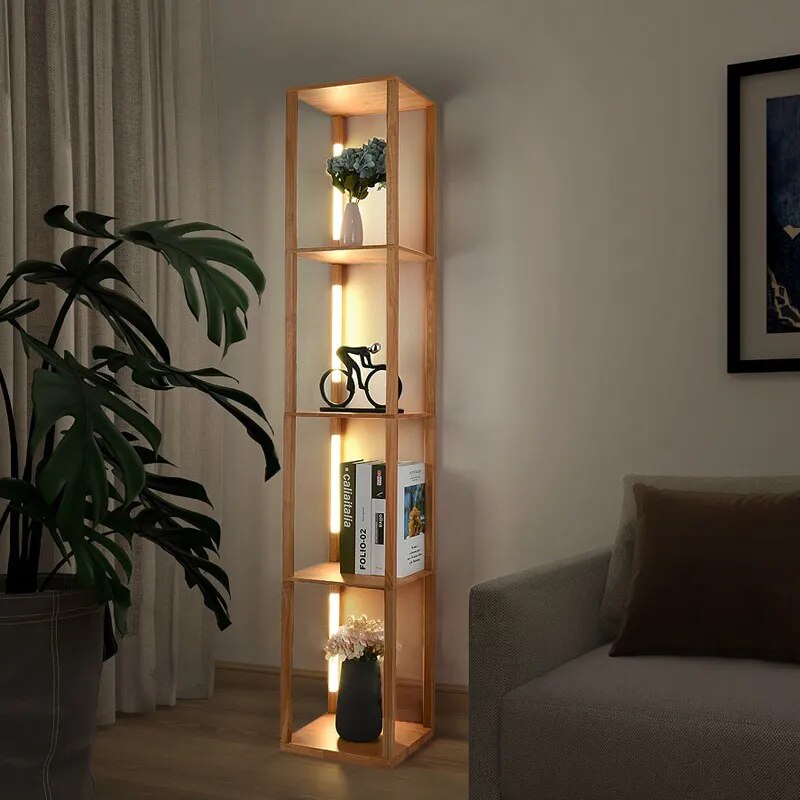 Modern Wood Storage Shelf With LED Light Malene