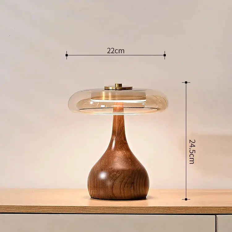 Julius – Mushroom-Style Glass and Walnut LED Table Lamp for Elegant Living Spaces Kozyled