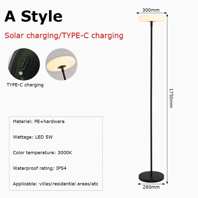 Eydis – Outdoor Solar-Powered and Rechargeable IP54 LED Floor Lamp for Sustainable Lighting Kozyled
