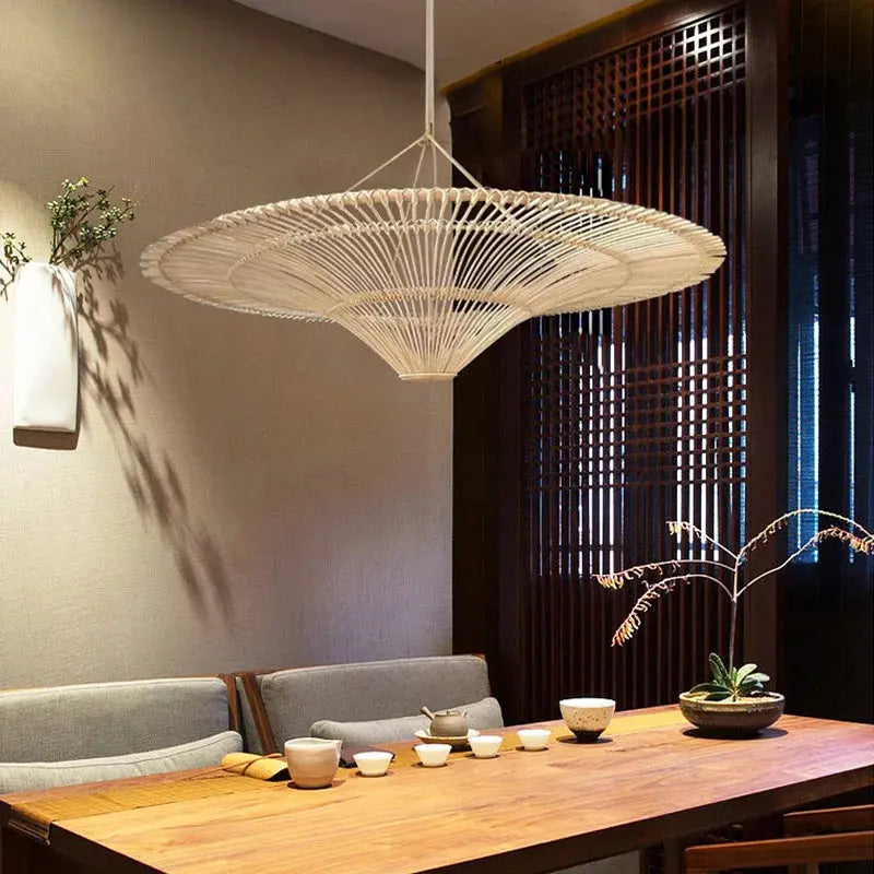 Mika – Handmade Round Japanese Rattan LED Pendant Light for Minimalist Interiors Kozyled