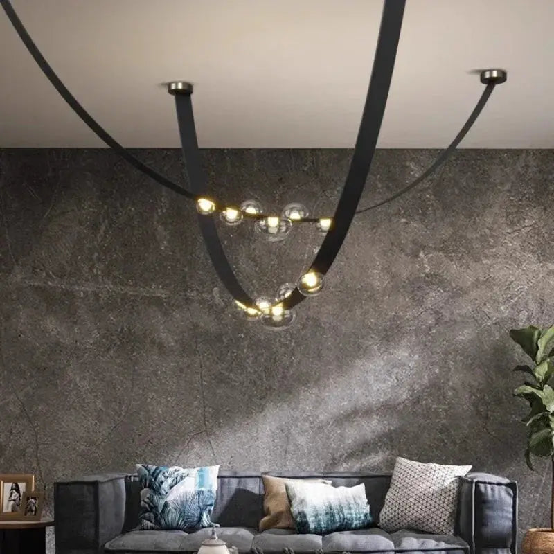 Krystof – Nordic Dimmable LED Pendant Light with Glass Shade and Leather Belt Suspension Kozyled.com