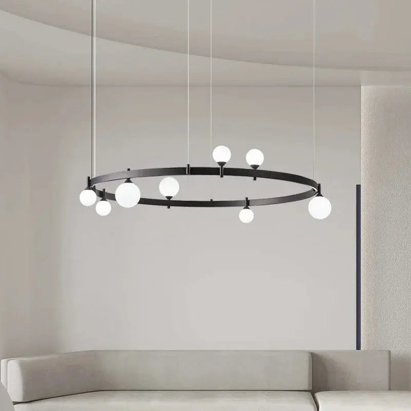 Gunnar – Round Frosted Glass LED Pendant Light with Black Finish for Dining Tables and Bars Kozyled.com