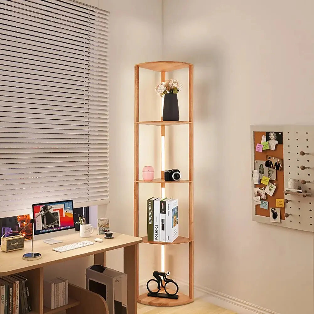 Modern Wood Storage Shelf With LED Light Malene SPINGAR.COM