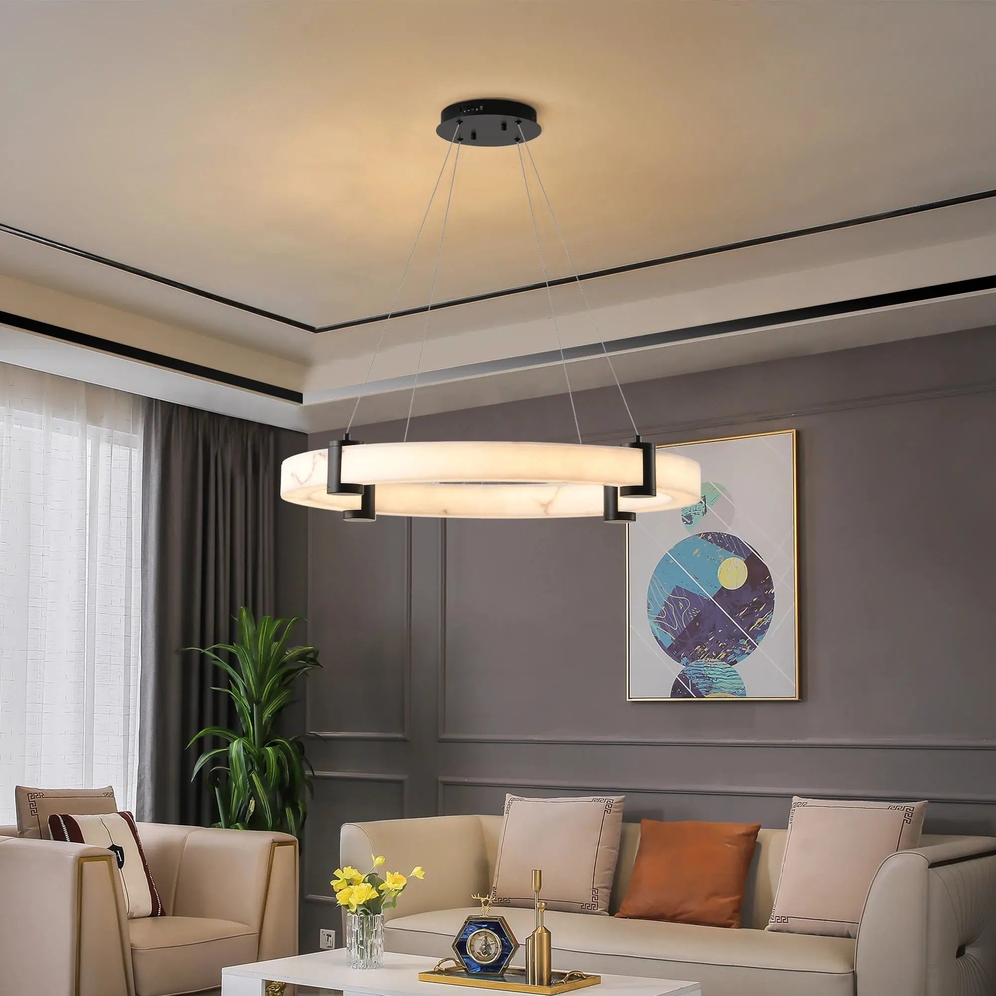 Hjalmar – LED Pendant Light with Elegant Marble Look Finish Lampasa.com