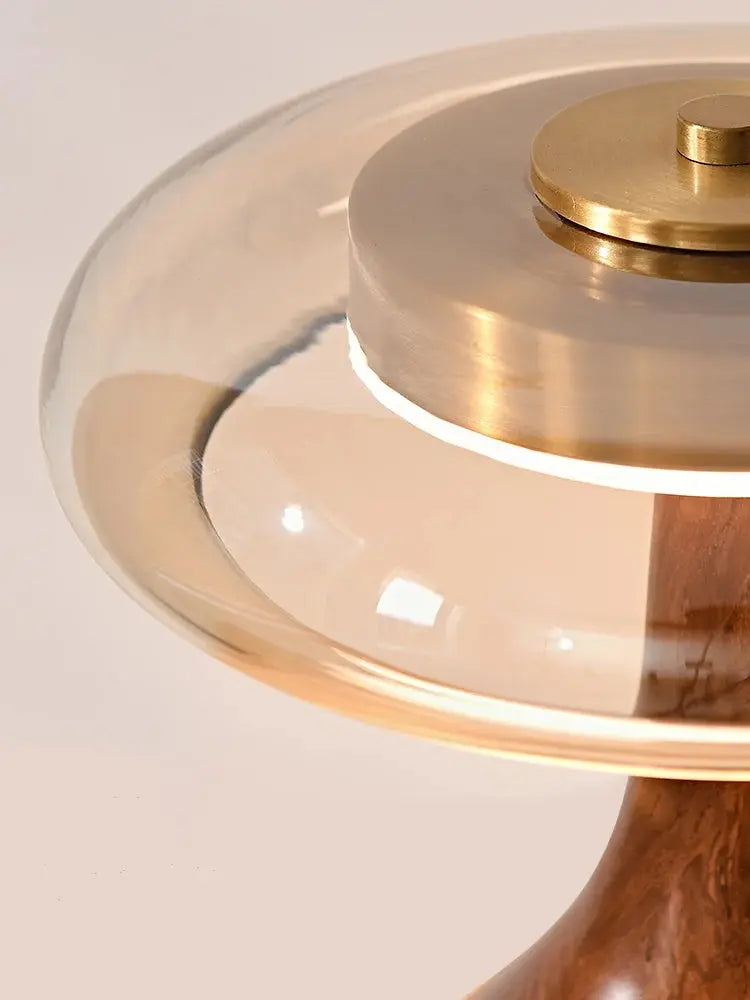 Julius – Mushroom-Style Glass and Walnut LED Table Lamp for Elegant Living Spaces Kozyled