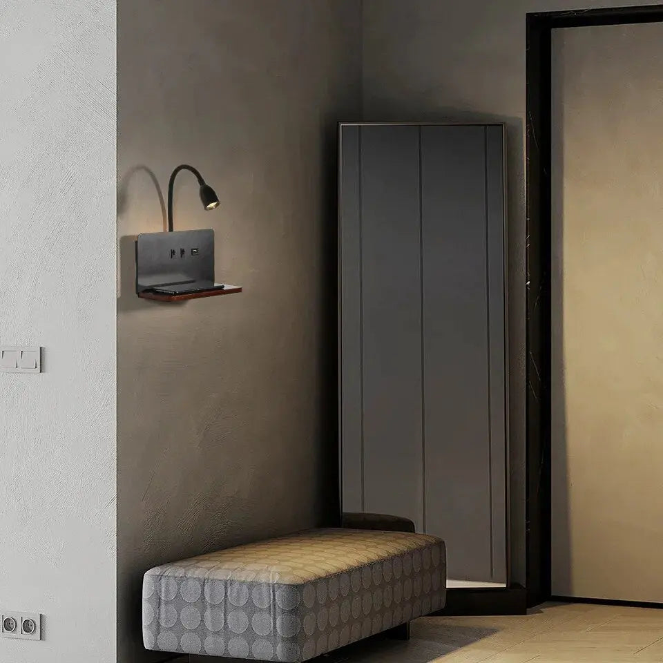 Modern USB And Wireless Charging 360° Rotatable Bedside LED Wall Lamp Einar SPINGAR.COM