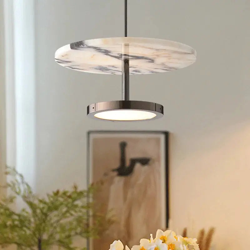 Noel – Luxury Black LED Pendant Light with Round Natural Stone Design Lampasa.com