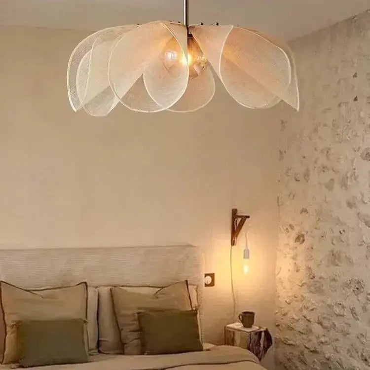 Kai – Japanese Wabi Sabi Style LED Pendant Light with Cloth Flower Design Lampasa.com