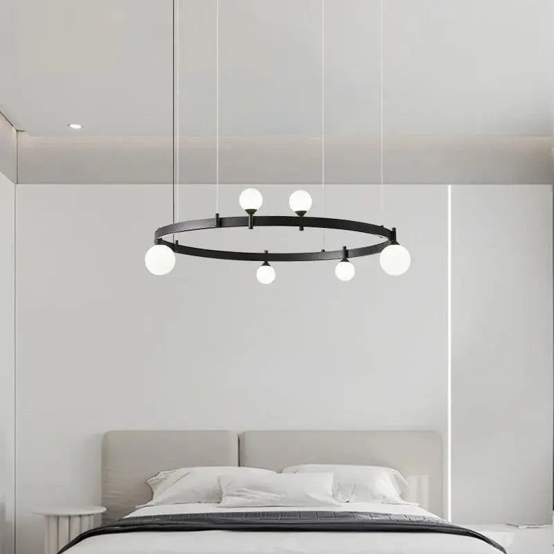 Gunnar – Round Frosted Glass LED Pendant Light with Black Finish for Dining Tables and Bars Kozyled.com