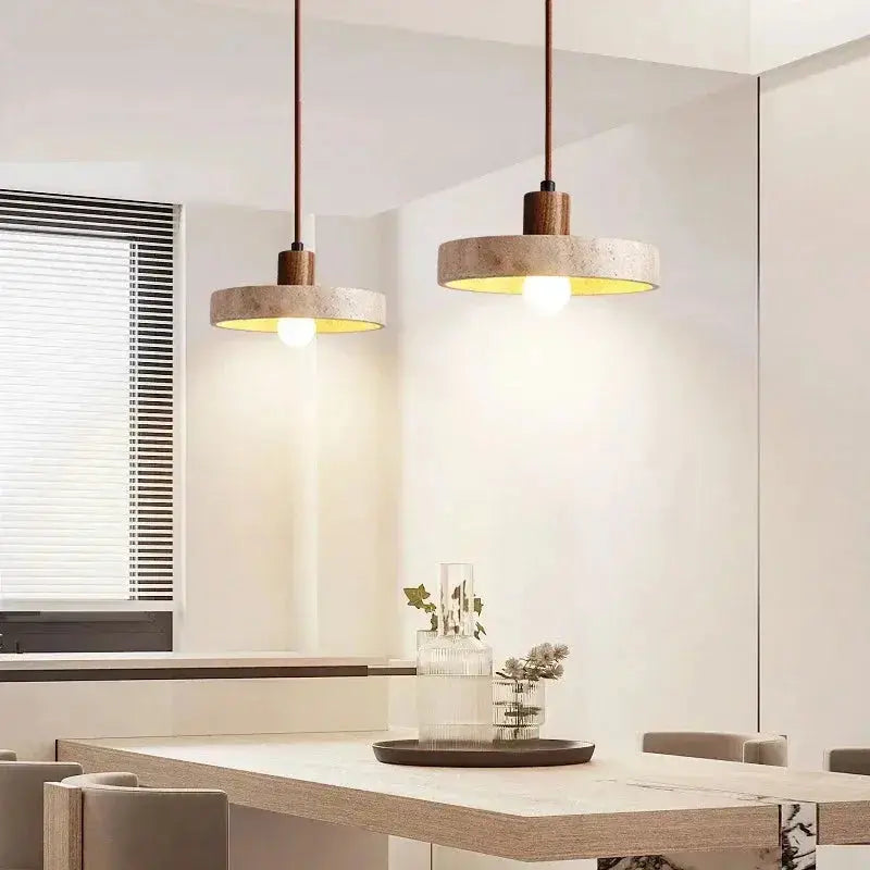 Oskar – Natural Stone & Wood LED Pendant Lamp Lampasa.com