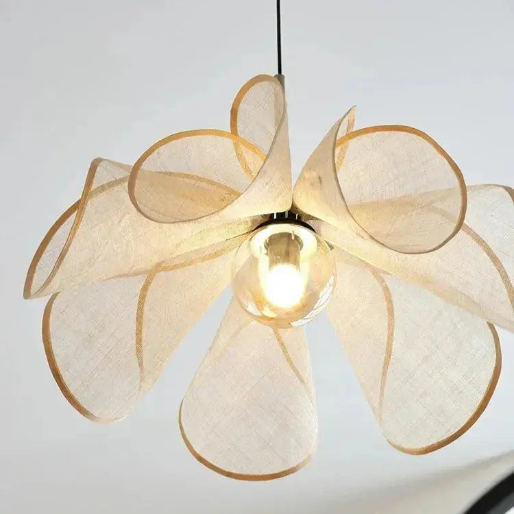 Kai – Japanese Wabi Sabi Style LED Pendant Light with Cloth Flower Design Lampasa.com