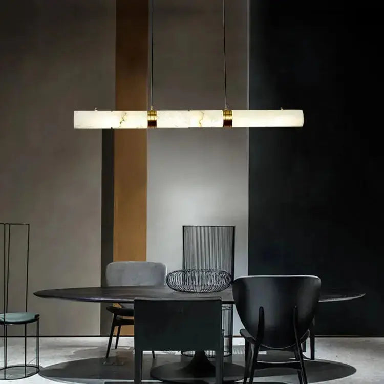 Albert – Dimmable Linear LED Pendant Light with White Alabaster Marble Design for Dining Tables and Bars Kozyled.com